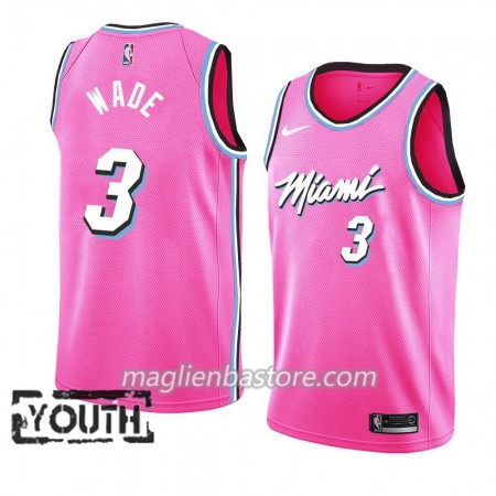Maglia NBA Miami Heat Dwyane Wade 3 2018-19 Nike Rosa Swingman - Bambino